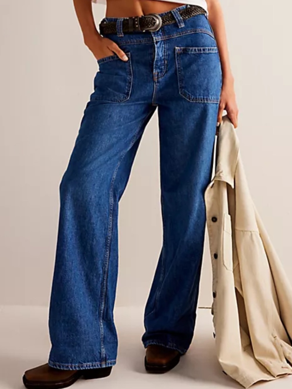 FREE PEOPLE WE THE FREE PALMER CUFFED JEANS DENIM BLUE SIZE 27